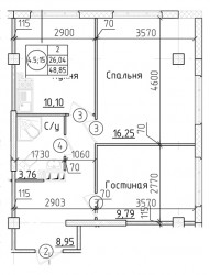 Двухкомнатная квартира 49.01 м²