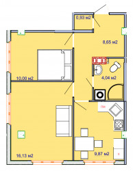 Двухкомнатная квартира 49.01 м²